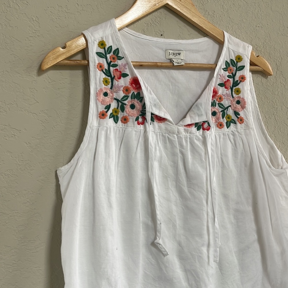 J.Crew White Floral Embroidered LinenTop - Picture 2 of 8
